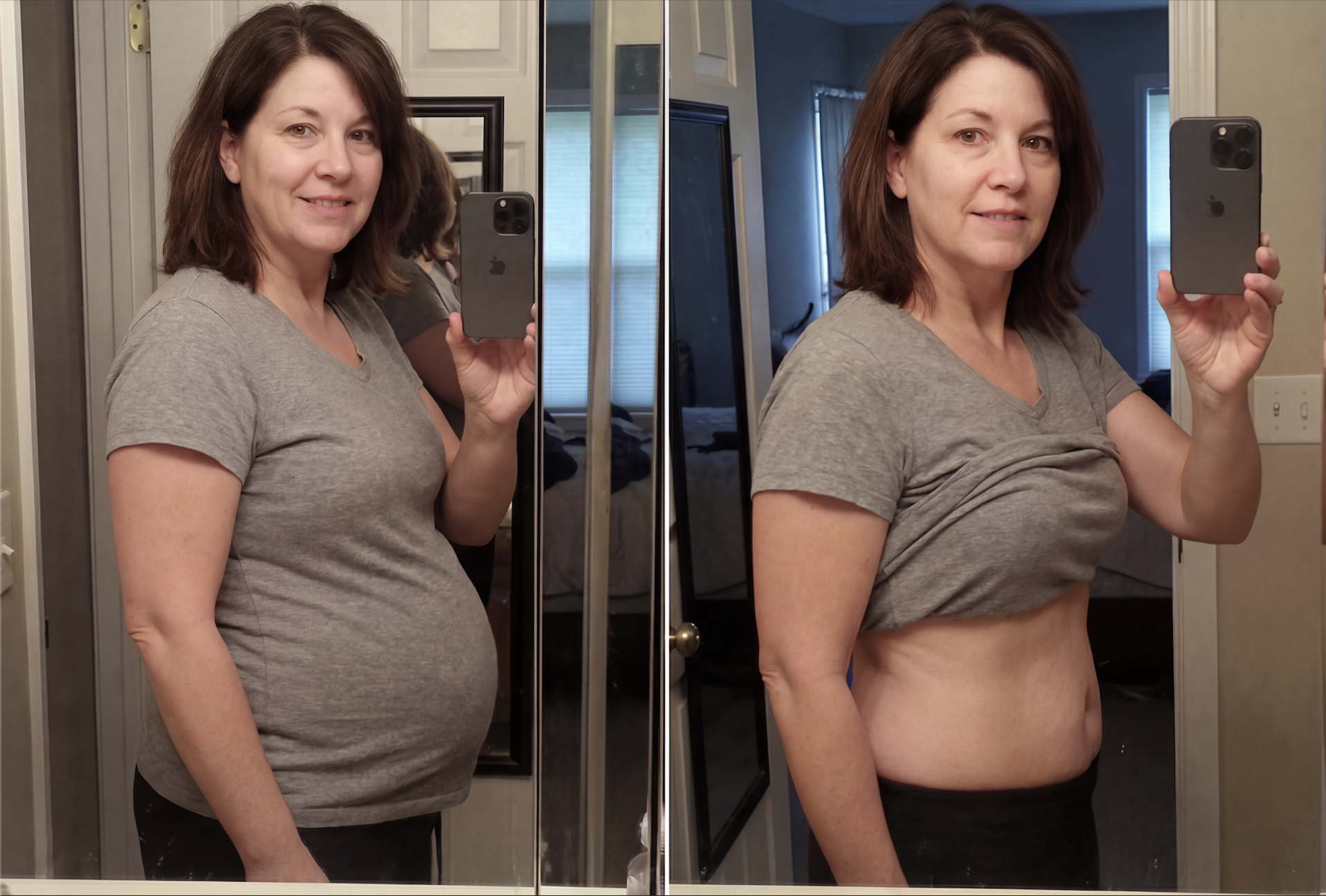 Same kitchen, same morning light. Two months apart.
