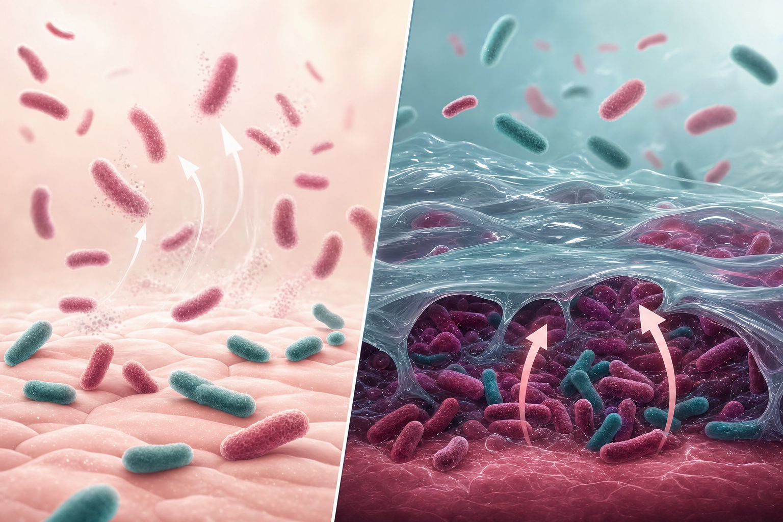 Biofilm shield showing why probiotic bacteria cannot reach the tissue
