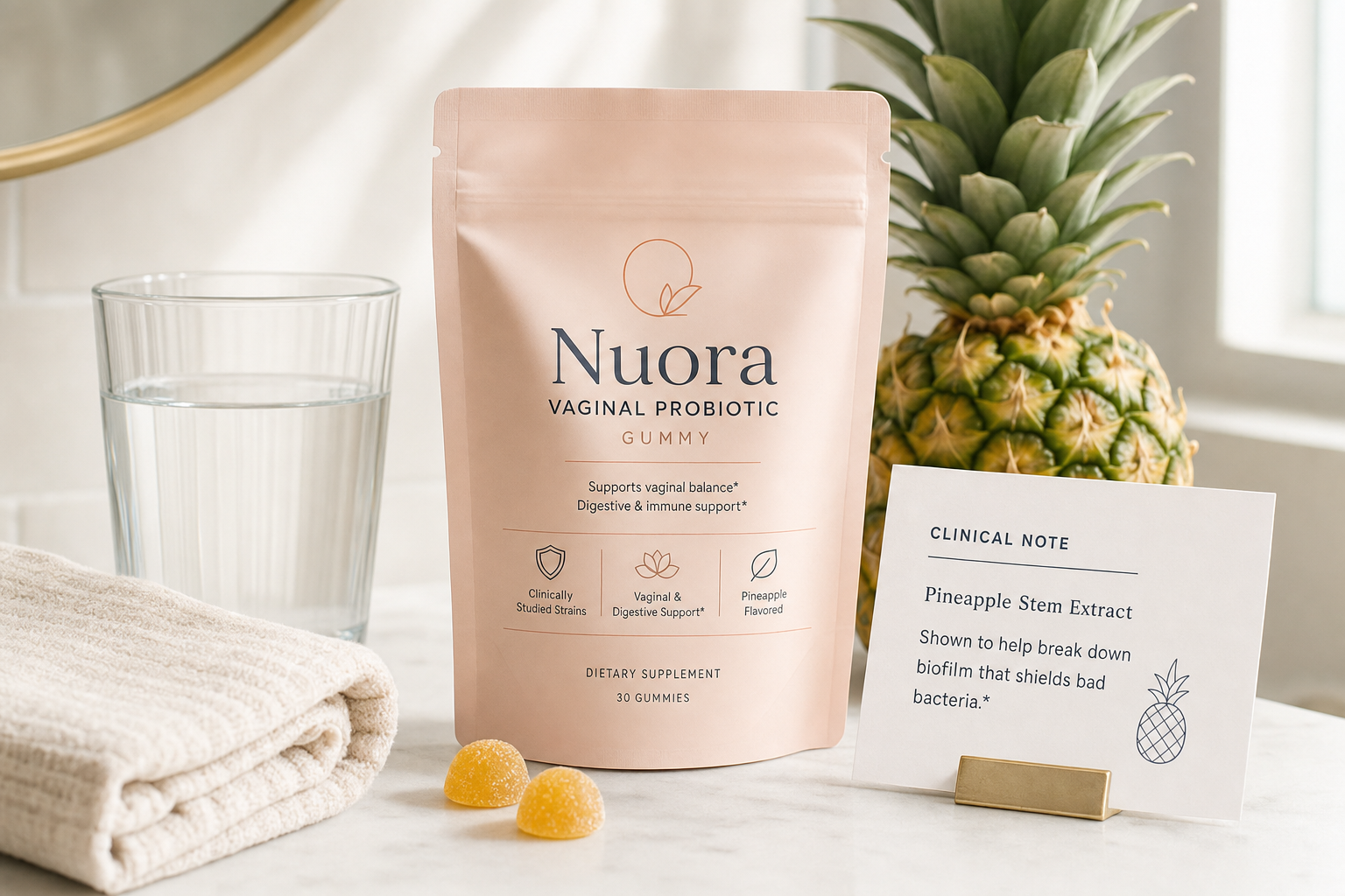 Nuora Vaginal Probiotic Gummy product and ingredient system