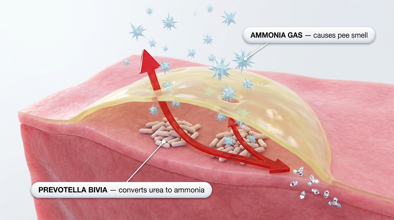 Prevotella bivia bacteria break down urea into ammonia gas while protected by biofilm
