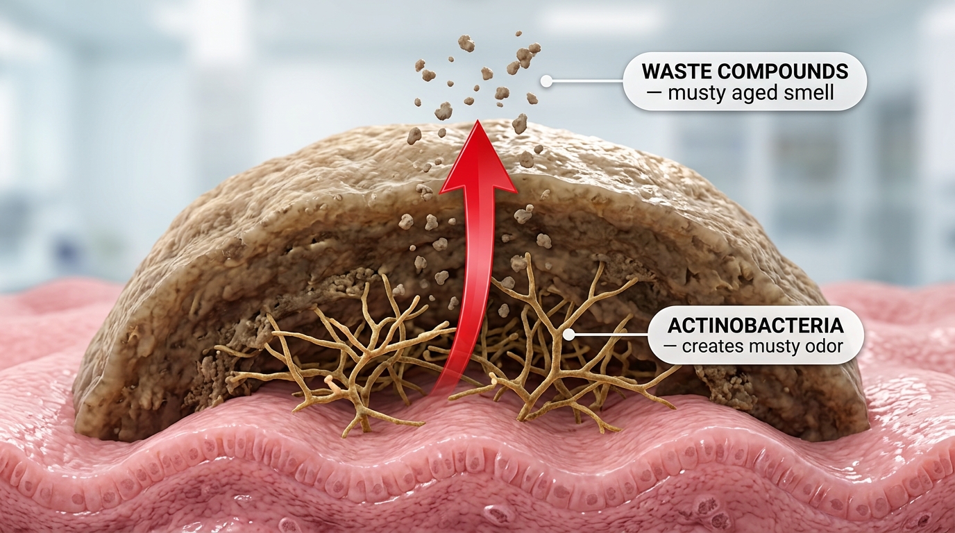 Actinobacteria produce musty-smelling waste compounds protected by particularly thick biofilm