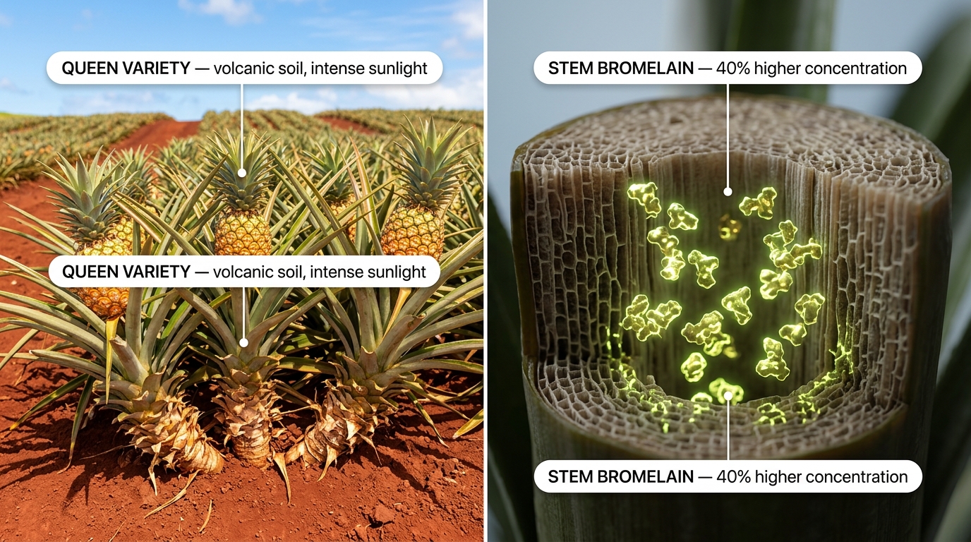 Queen pineapple stems from Australia contain the highest concentration of biofilm-dissolving bromelain