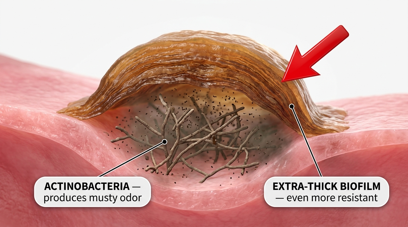 Actinobacteria produce particularly thick biofilm that resists standard treatments