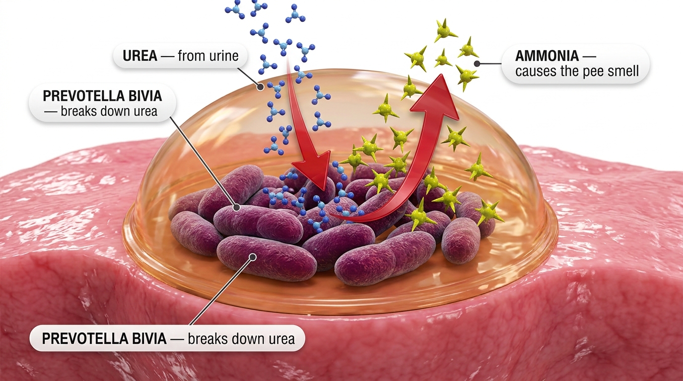 Prevotella bivia bacteria convert urea into ammonia gas, protected by biofilm