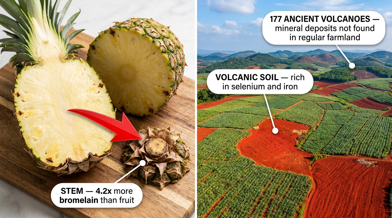 Pineapple stems from Xuwen's volcanic soil contain the therapeutic dose of bromelain