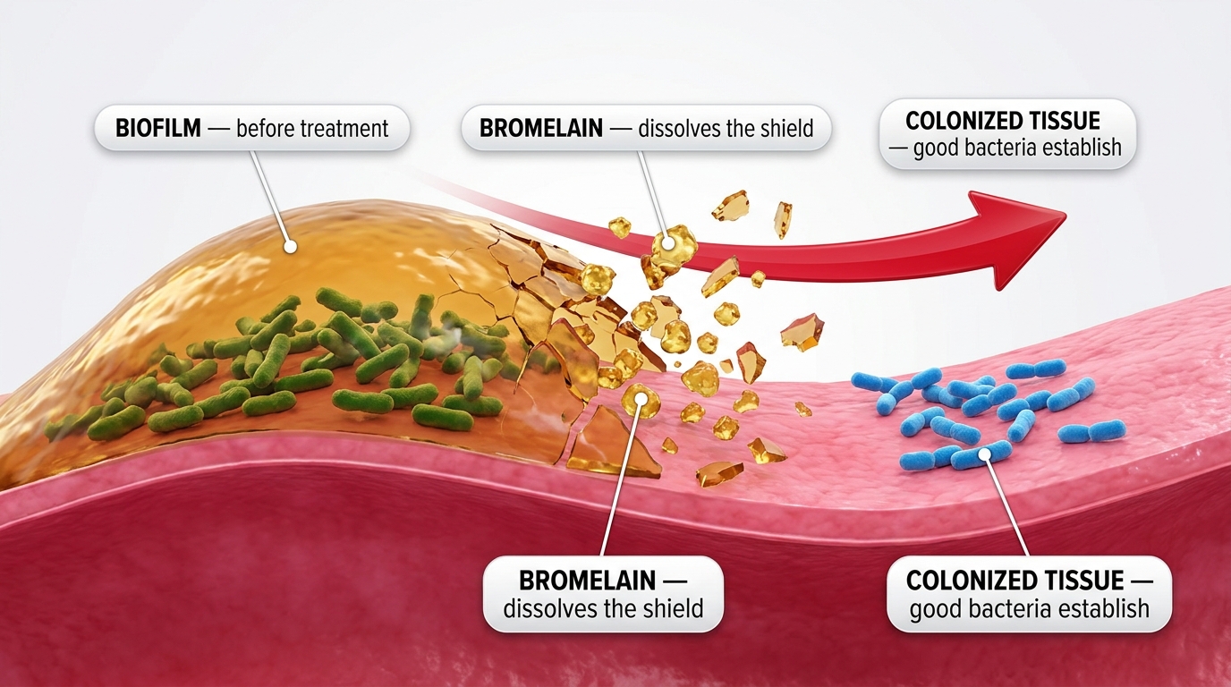 Bromelain from pineapple stems dissolves up to 98% of biofilm
