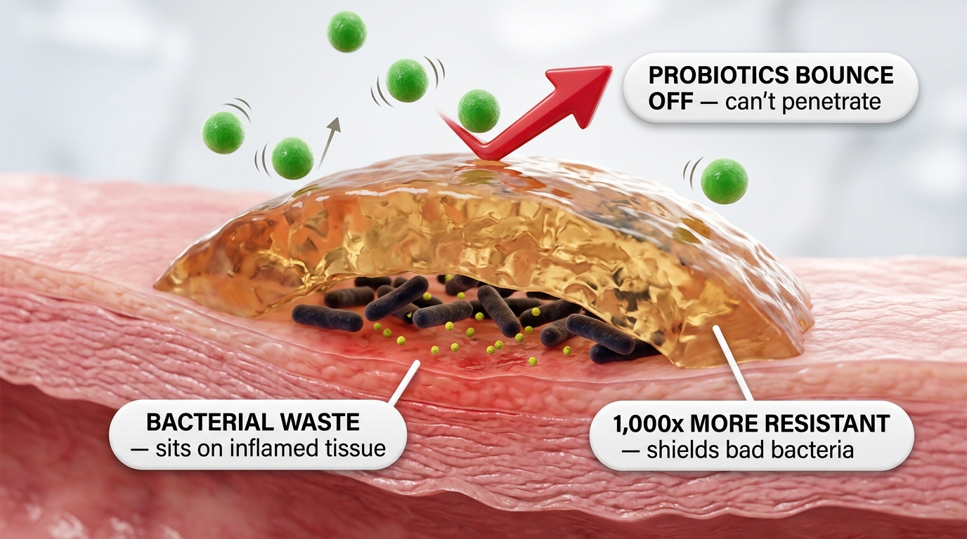 Why probiotics bounce off while toxins stay trapped